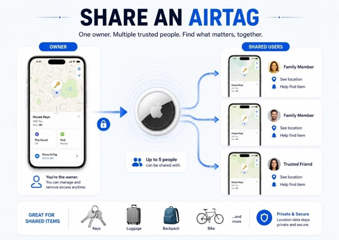 Can you share an airtag with family or another phone